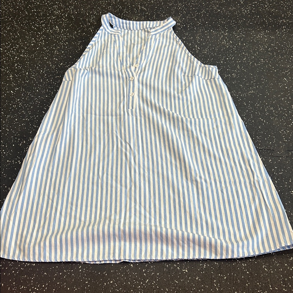 Blue and White Striped Sleeveless Top